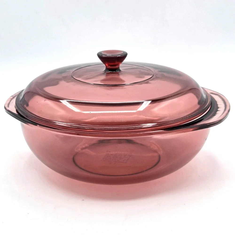 PYREX Cranberry Glass #024 Casserole with Lid 624-C  VINTAGE 2 Quart